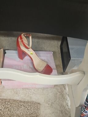 Women’s Red Block Heel Ankle-Strap Sandal